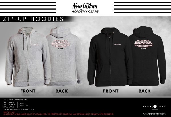 Adrenaline Training Center Academy Zip-Up Hoodie #896 D Online Hot Sale