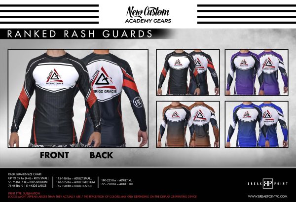 Rodrigo Gracie Jiu-Jitsu Academy Ranked Long Sleeve Rash Guards #1373 Sale