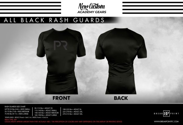 Cobrinha PR All Black Custom Rash Guards Short Sleeves #1226 B Online