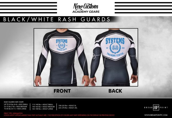Systems Training Center Academy Rash Guards Black White #1365 Discount