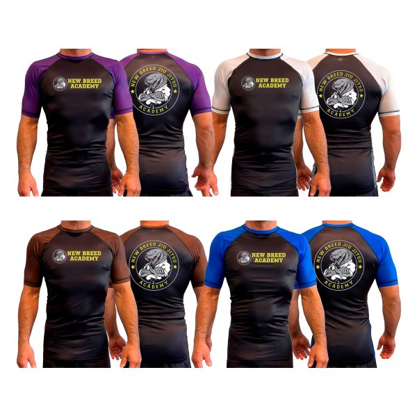 New Breed All Black Ranked Short Sleeve Rash Guards #8009 Online Sale