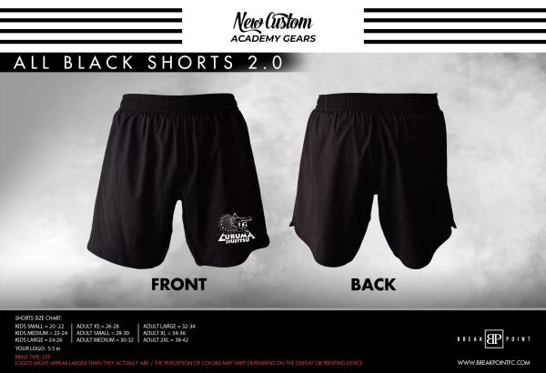 Team Curuma BJJ Academy All Black Custom Shorts 2.0 #1348 For Discount