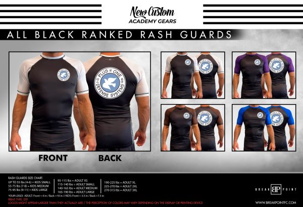 Plus One Defense Systems All Black Ranked Short Sleeve Rash Guards #624 For Cheap