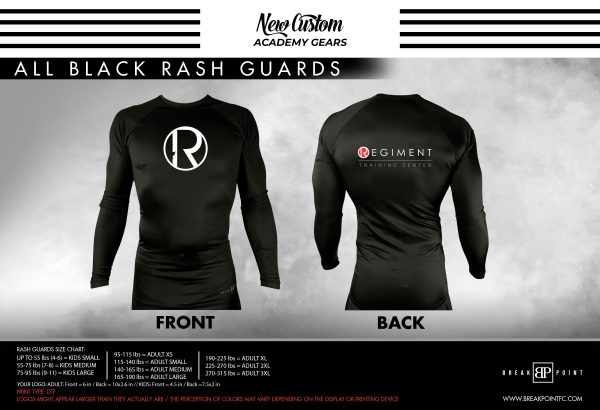 Regiment Training Center Academy All Black Custom Rash Guards Long Sleeves #378 For Cheap