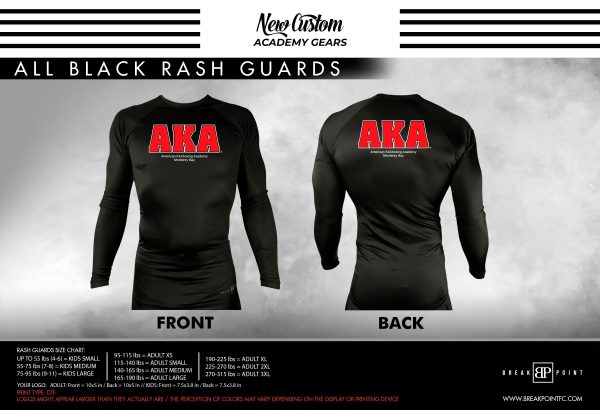 AKA Monterey Bay All Black Custom Rash Guards Long Sleeves #970 A on Sale