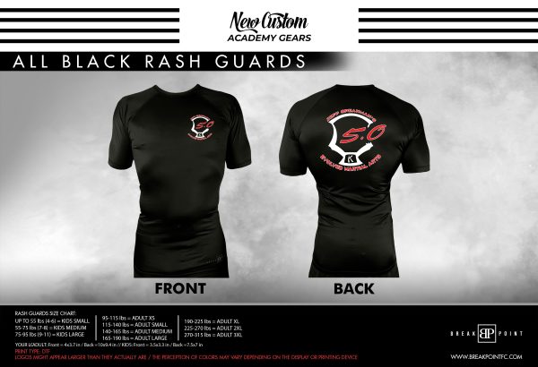 5.0 Evolved Martial Arts All Black Custom Rash Guards Short Sleeves #1338 B (5.0 design) Supply